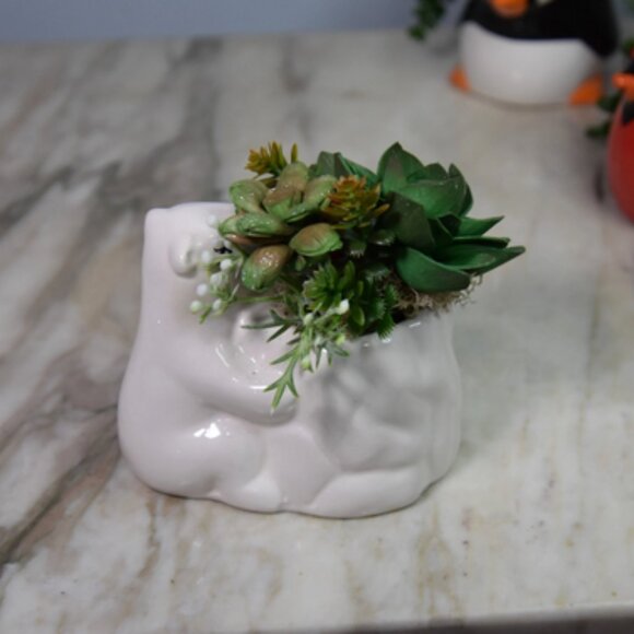 Small ceramic polar bear planter  w/Sola festive hand-painted Sola succulents - Picture 8 of 8